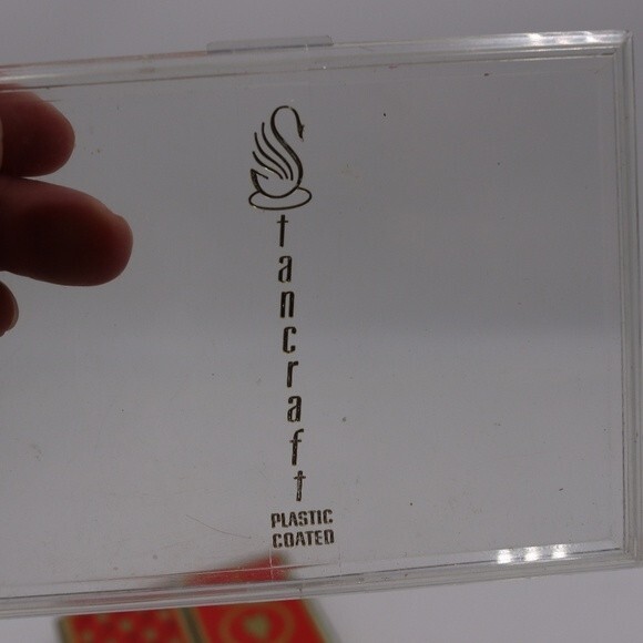 Vintage Stancraft Playing Cards Red & Gold Horns & Wolves in Plastic Case 2 Deck - Picture 5 of 5